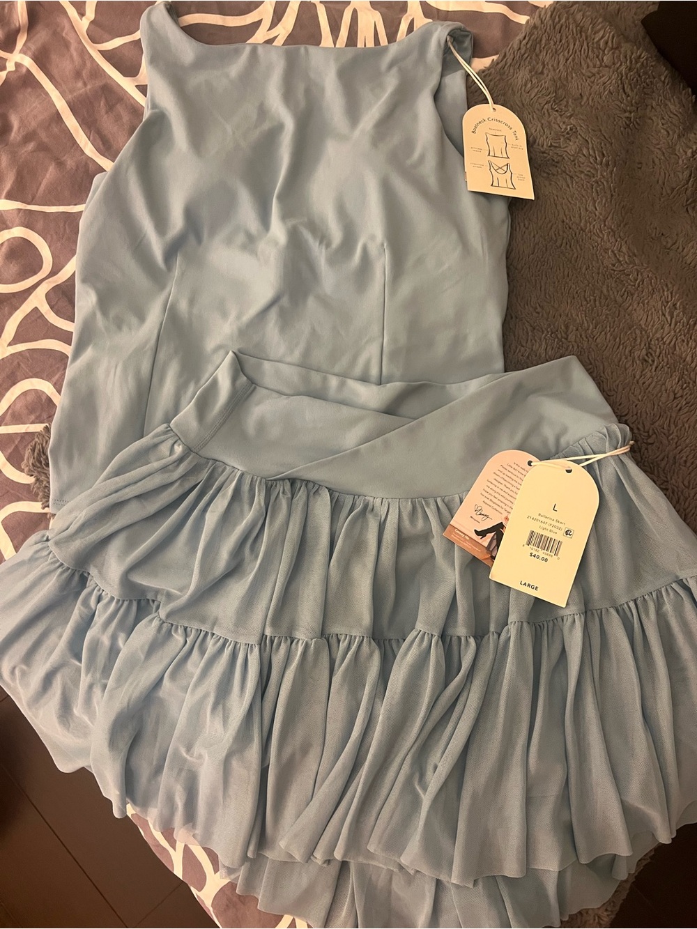 NWT L Blogilates light blue tank and ballerina skort